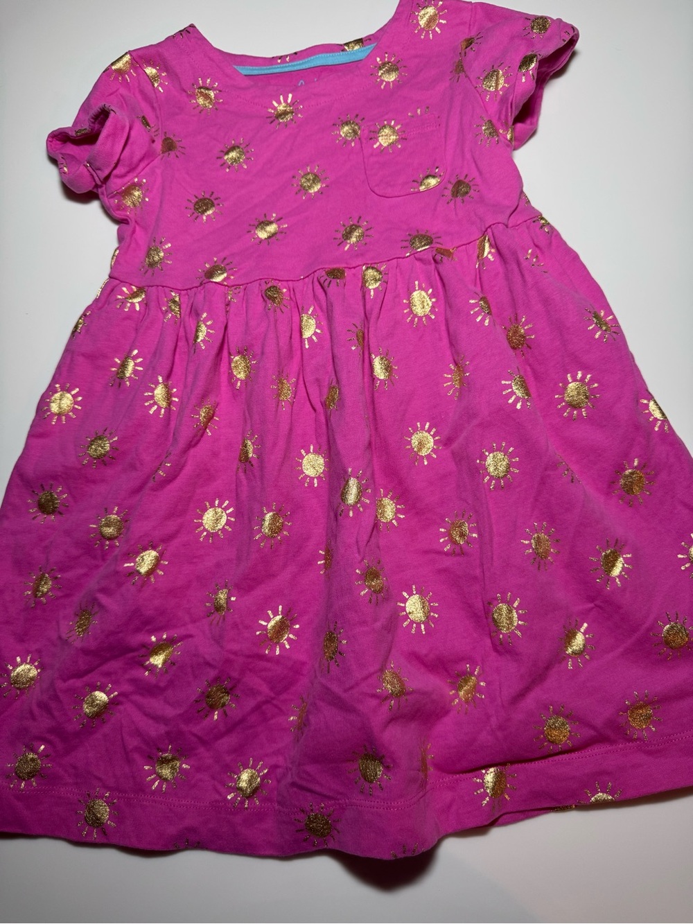 Mini Boden Girls Bright Fuchsia Dress with Gold Sun Foil Print